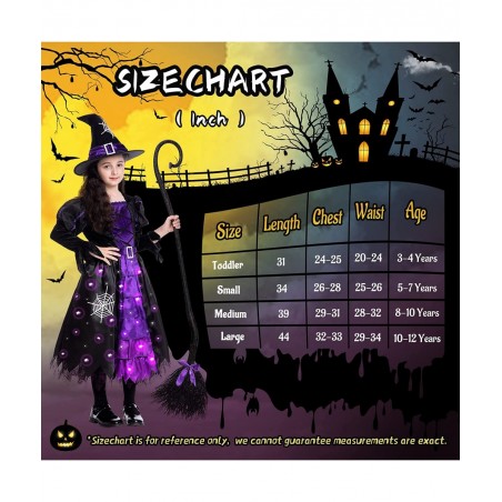 Witch Halloween Costumes for Girls Toddler Light Up Witch Dress with Witch Broom and Hat Kids Witch Costume Glow in the Dark ...