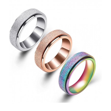 3Pcs Spinner Ring for Women Men Anxiety Relief - 6MM 6-11 Stainless Steel Sand Blast Glitter Finish Rose Gold Silver Rainbow ...
