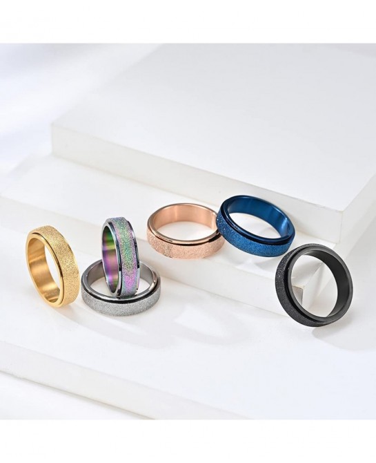 3Pcs Spinner Ring for Women Men Anxiety Relief - 6MM 6-11 Stainless Steel Sand Blast Glitter Finish Rose Gold Silver Rainbow ...