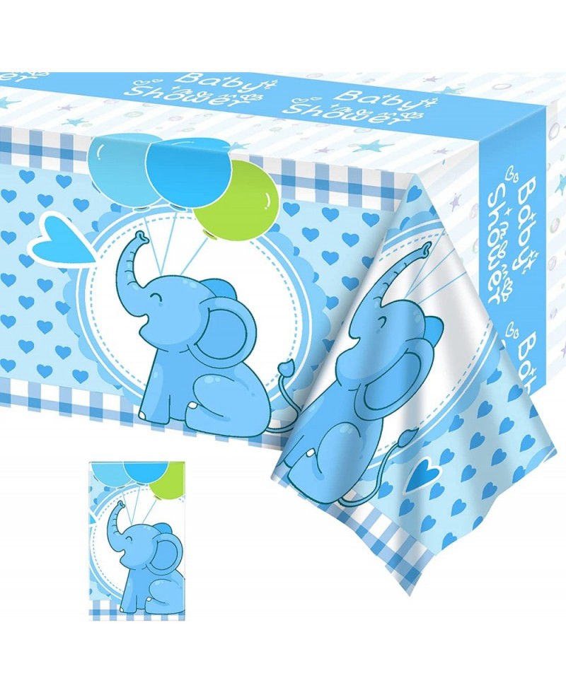Baby Shower Tablecloth 60 x 86.6 Inch Cute Blue Elephant Table Cover Decoration for Kids Birthday Party Plastic Table Cover D...