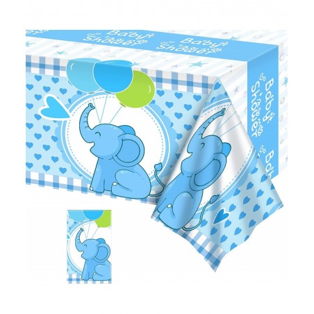 Baby Shower Tablecloth 60 x 86.6 Inch Cute Blue Elephant Table Cover Decoration for Kids Birthday Party Plastic Table Cover D...