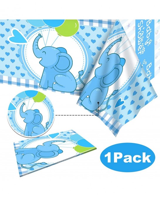 Baby Shower Tablecloth 60 x 86.6 Inch Cute Blue Elephant Table Cover Decoration for Kids Birthday Party Plastic Table Cover D...