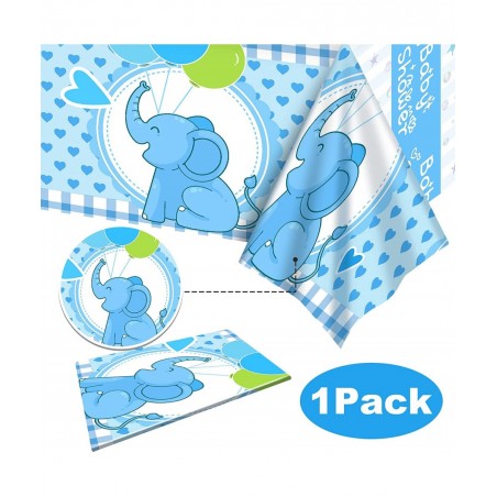 Baby Shower Tablecloth 60 x 86.6 Inch Cute Blue Elephant Table Cover Decoration for Kids Birthday Party Plastic Table Cover D...