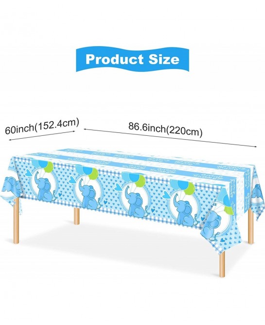 Baby Shower Tablecloth 60 x 86.6 Inch Cute Blue Elephant Table Cover Decoration for Kids Birthday Party Plastic Table Cover D...
