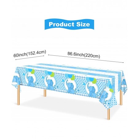 Baby Shower Tablecloth 60 x 86.6 Inch Cute Blue Elephant Table Cover Decoration for Kids Birthday Party Plastic Table Cover D...