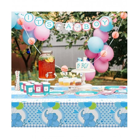 Baby Shower Tablecloth 60 x 86.6 Inch Cute Blue Elephant Table Cover Decoration for Kids Birthday Party Plastic Table Cover D...