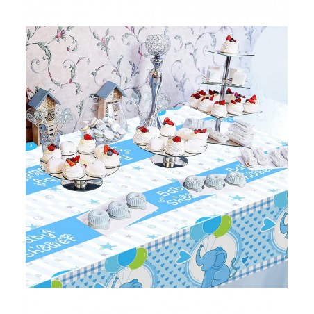 Baby Shower Tablecloth 60 x 86.6 Inch Cute Blue Elephant Table Cover Decoration for Kids Birthday Party Plastic Table Cover D...