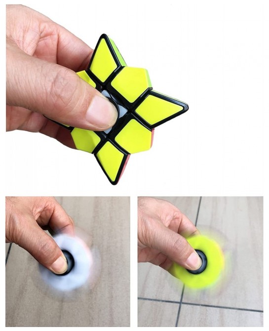 Fidget Spinner Cube 2 in 1 Stickerless Brain Teasers Magic Puzzle Spinning Top Cube Rotatable Stress Relief 1X3X3 Finger Spee...