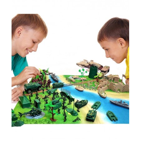 Army Men Military Set 293PCS-Mini Action Figure Play Set with Soldiers Vehicles Tanks Aircrafts & Boats-Pretend Army Base & M...