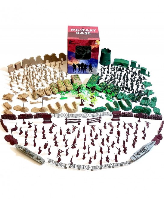 Army Men Military Set 293PCS-Mini Action Figure Play Set with Soldiers Vehicles Tanks Aircrafts & Boats-Pretend Army Base & M...