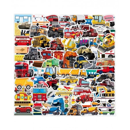 Transportation Vehicle Truck Stickers for Kids Boys Vinyl Stickers Waterproof 100 Pack Party Favors and Supplies (Constructio...