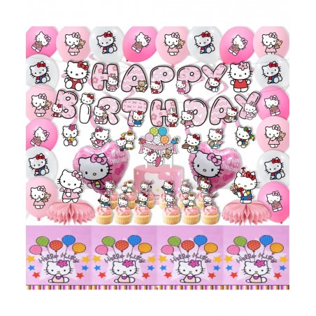 Pink Cartoon Cat Birthday Party Decorations 56 PCS Cute Kitten Party Supplies Include Banner Cake Toppers Balloons Tablecloth...