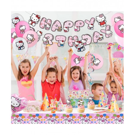 Pink Cartoon Cat Birthday Party Decorations 56 PCS Cute Kitten Party Supplies Include Banner Cake Toppers Balloons Tablecloth...