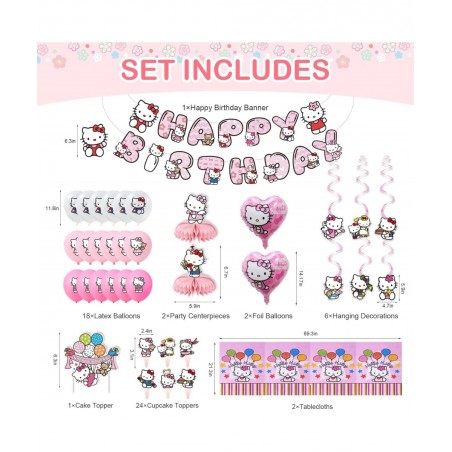 Pink Cartoon Cat Birthday Party Decorations 56 PCS Cute Kitten Party Supplies Include Banner Cake Toppers Balloons Tablecloth...
