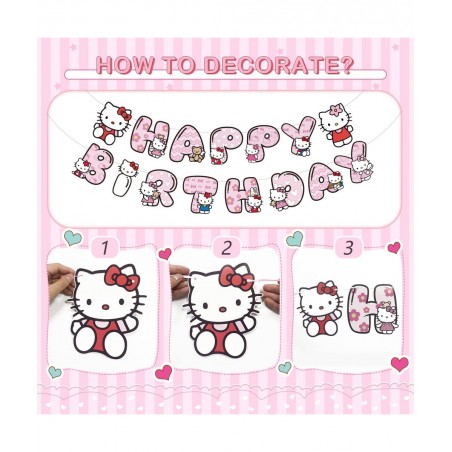 Pink Cartoon Cat Birthday Party Decorations 56 PCS Cute Kitten Party Supplies Include Banner Cake Toppers Balloons Tablecloth...