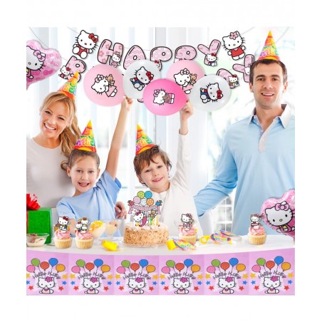 Pink Cartoon Cat Birthday Party Decorations 56 PCS Cute Kitten Party Supplies Include Banner Cake Toppers Balloons Tablecloth...
