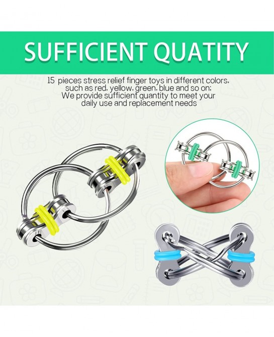 15 Pieces Bike Chain Fidget Toy Flippy Chain Fidget Toy Finger Roller Chain Sensory Toy Handheld Ring Flippy Chain Decompress...