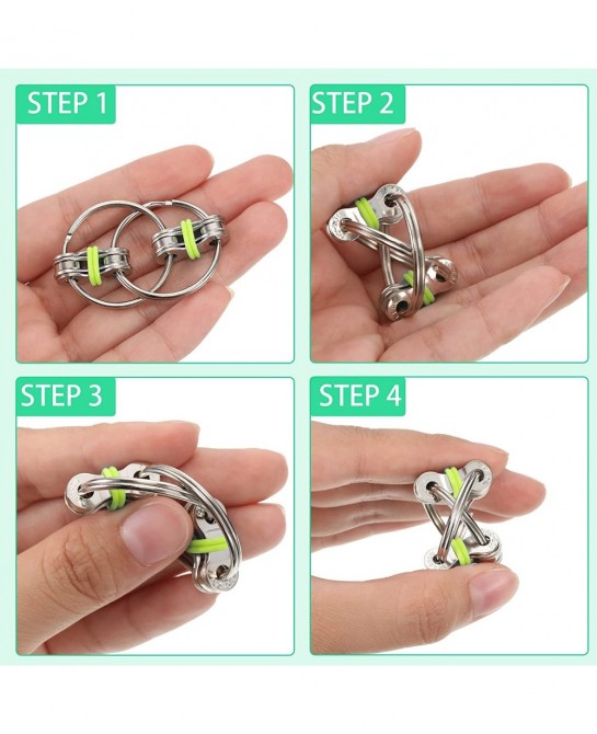 15 Pieces Bike Chain Fidget Toy Flippy Chain Fidget Toy Finger Roller Chain Sensory Toy Handheld Ring Flippy Chain Decompress...