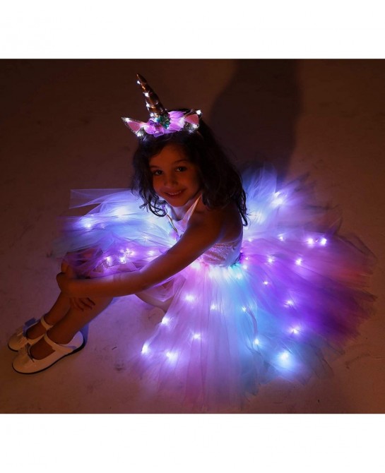 Girls Unicorn Princess Costume LED Light Up Birthday Party Outfit Halloween Tutu Dress with Headband $38.64 Kids' Costumes