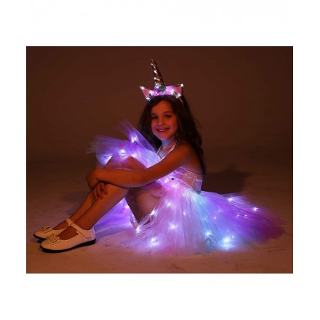Girls Unicorn Princess Costume LED Light Up Birthday Party Outfit Halloween Tutu Dress with Headband $38.64 Kids' Costumes