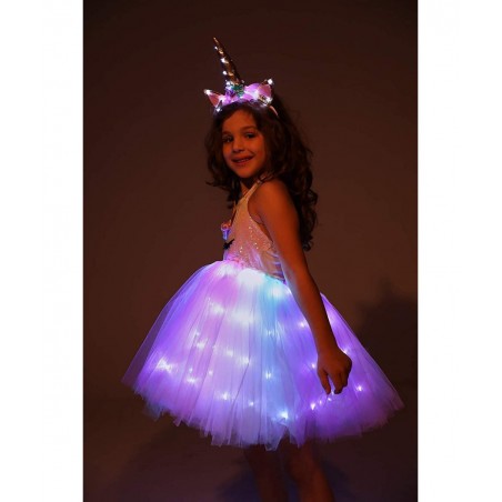 Girls Unicorn Princess Costume LED Light Up Birthday Party Outfit Halloween Tutu Dress with Headband $38.64 Kids' Costumes