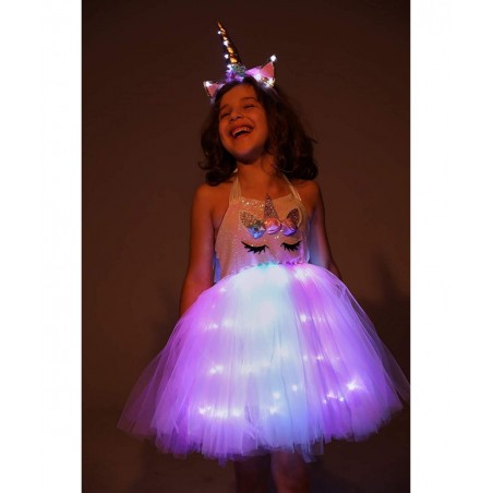 Girls Unicorn Princess Costume LED Light Up Birthday Party Outfit Halloween Tutu Dress with Headband $38.64 Kids' Costumes