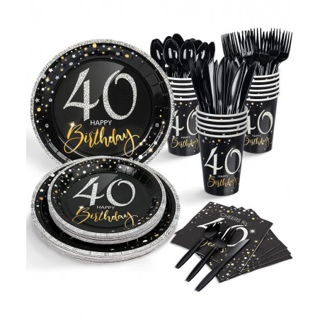 40th Birthday Plates and Napkins Set for 24 40 Birthday Decorations for Men 12oz Cups 48 Napkins Knives Forks Spoons Included...