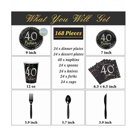 40th Birthday Plates and Napkins Set for 24 40 Birthday Decorations for Men 12oz Cups 48 Napkins Knives Forks Spoons Included...