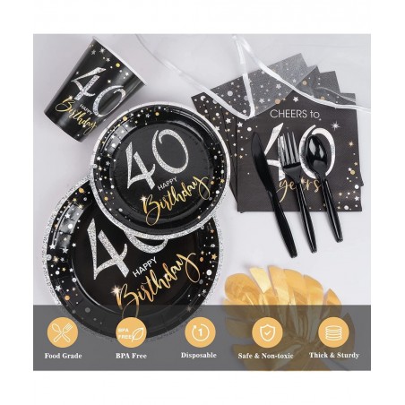 40th Birthday Plates and Napkins Set for 24 40 Birthday Decorations for Men 12oz Cups 48 Napkins Knives Forks Spoons Included...