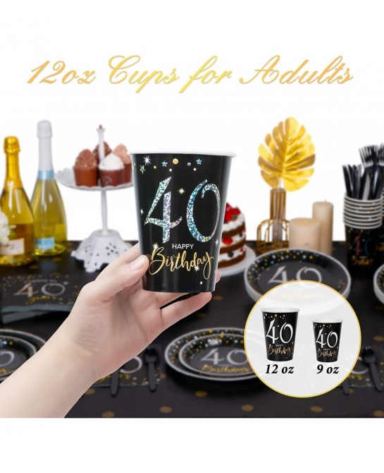 40th Birthday Plates and Napkins Set for 24 40 Birthday Decorations for Men 12oz Cups 48 Napkins Knives Forks Spoons Included...