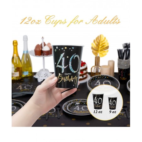 40th Birthday Plates and Napkins Set for 24 40 Birthday Decorations for Men 12oz Cups 48 Napkins Knives Forks Spoons Included...