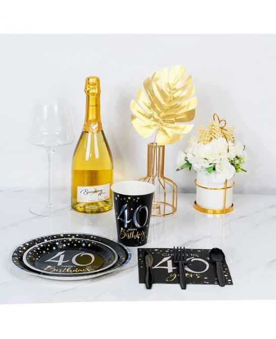 40th Birthday Plates and Napkins Set for 24 40 Birthday Decorations for Men 12oz Cups 48 Napkins Knives Forks Spoons Included...