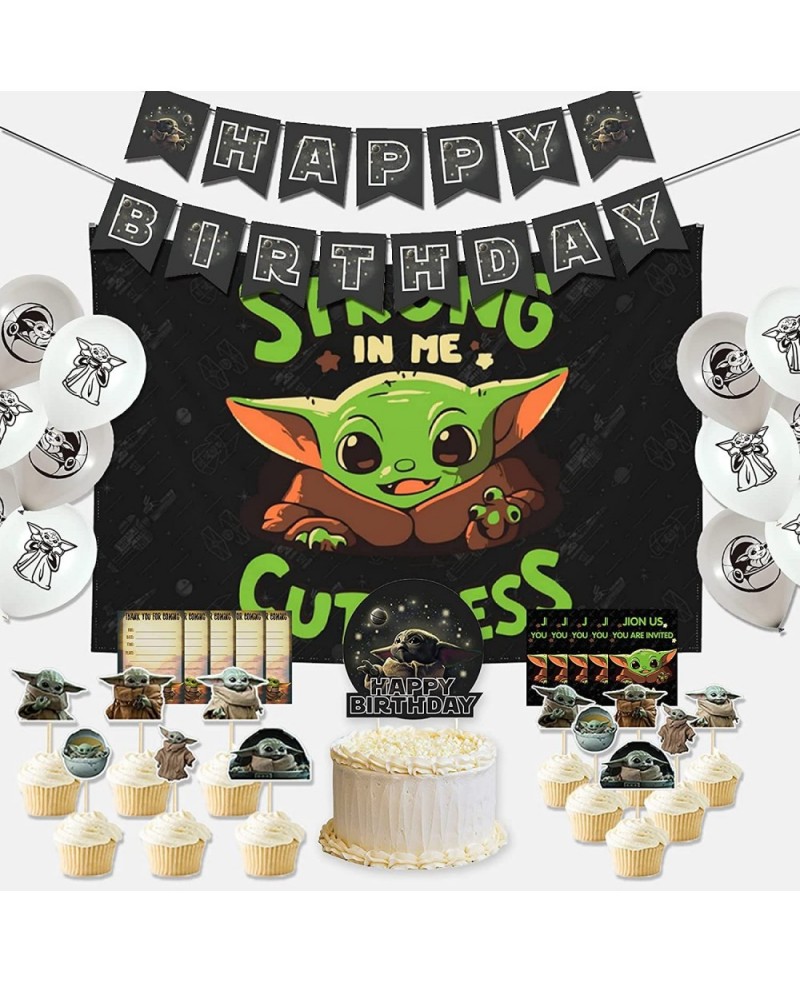 Baby Yoda Birthday Decorations Baby Yoda Party Supplies Party Favors with Backdrop/Banner/Balloons/Cake Topper/Cupcake Topper...