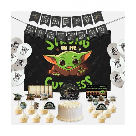Baby Yoda Birthday Decorations Baby Yoda Party Supplies Party Favors with Backdrop/Banner/Balloons/Cake Topper/Cupcake Topper...