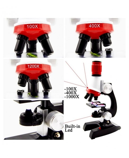 Kid Microscope Science Kits 100X 400X 1200X Trinocular Magnification Beginner Toy Home School Educational Biological Hand Hel...