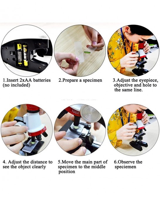 Kid Microscope Science Kits 100X 400X 1200X Trinocular Magnification Beginner Toy Home School Educational Biological Hand Hel...