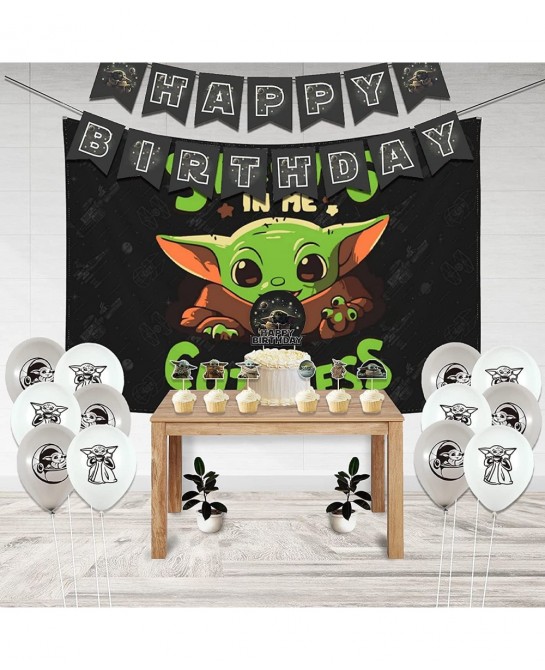 Baby Yoda Birthday Decorations Baby Yoda Party Supplies Party Favors with Backdrop/Banner/Balloons/Cake Topper/Cupcake Topper...