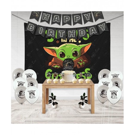 Baby Yoda Birthday Decorations Baby Yoda Party Supplies Party Favors with Backdrop/Banner/Balloons/Cake Topper/Cupcake Topper...