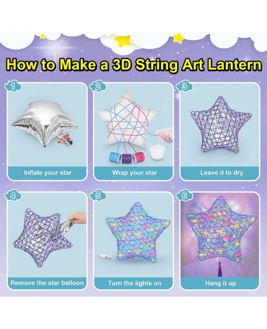2Pack Upgraded 3D String Art Kit for Kids - Makes a Light-Up Star Lantern with Light - Teen Girl Gifts - Crafts for Girls and...