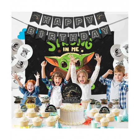 Baby Yoda Birthday Decorations Baby Yoda Party Supplies Party Favors with Backdrop/Banner/Balloons/Cake Topper/Cupcake Topper...