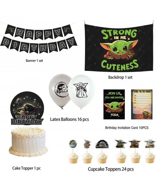 Baby Yoda Birthday Decorations Baby Yoda Party Supplies Party Favors with Backdrop/Banner/Balloons/Cake Topper/Cupcake Topper...
