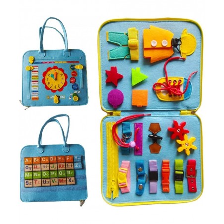 Busy Board 26-in-1 Montessori Toys for Toddler Sensory Board with Alphabet and Calendar for Learning Fine Motor Skills Portab...