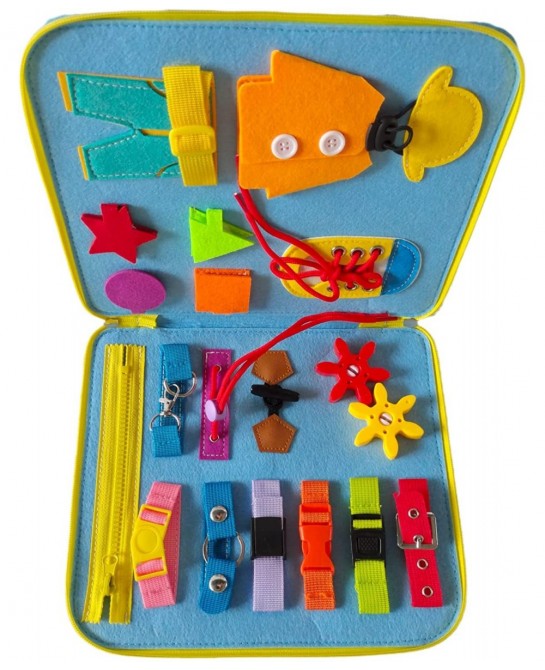 Busy Board 26-in-1 Montessori Toys for Toddler Sensory Board with Alphabet and Calendar for Learning Fine Motor Skills Portab...