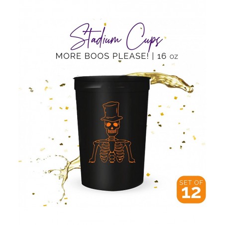 Halloween Party Cups - Set of 12 Orange or White 16oz Stadium Cups Perfect for a Halloween Party Halloween Favors Trick or Tr...
