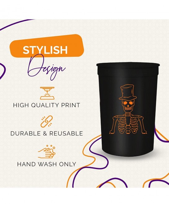 Halloween Party Cups - Set of 12 Orange or White 16oz Stadium Cups Perfect for a Halloween Party Halloween Favors Trick or Tr...