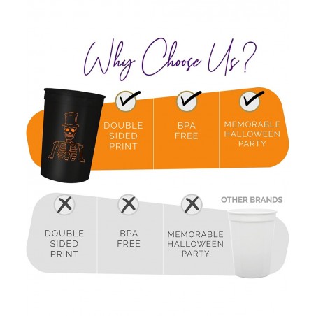 Halloween Party Cups - Set of 12 Orange or White 16oz Stadium Cups Perfect for a Halloween Party Halloween Favors Trick or Tr...