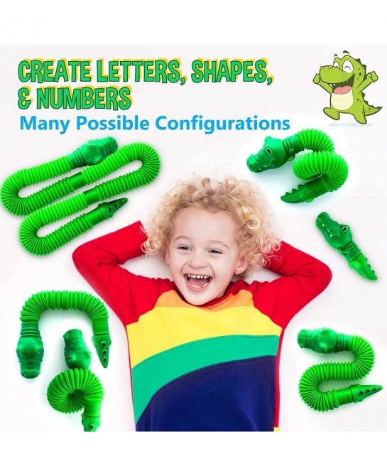 Pop Tubes Gator Pop Tube - Sensory Tubes Fidget Toy - Fun Alligator Toys for Toddlers & Kids All Ages - Best Fidgets Popping ...