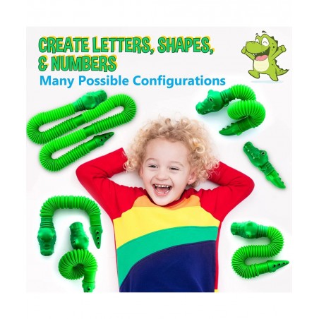 Pop Tubes Gator Pop Tube - Sensory Tubes Fidget Toy - Fun Alligator Toys for Toddlers & Kids All Ages - Best Fidgets Popping ...