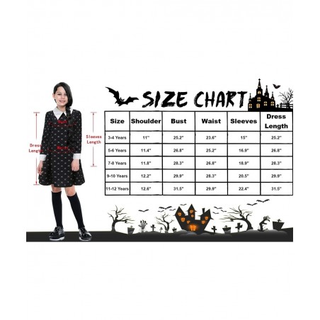 Girls Wednesday Addams Costume Dress Kids Family Halloween Costumes with Socks Skull Long Sleeve Pugsley Cosplay Party $49.82...