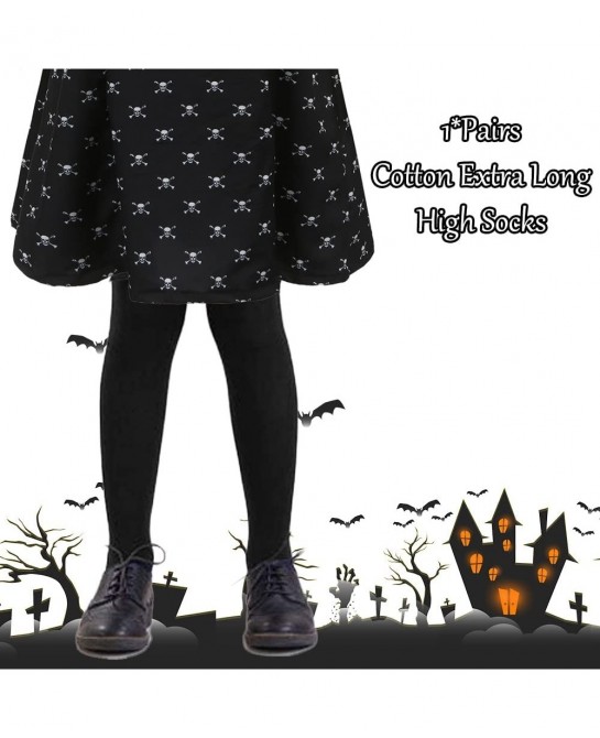 Girls Wednesday Addams Costume Dress Kids Family Halloween Costumes with Socks Skull Long Sleeve Pugsley Cosplay Party $49.82...